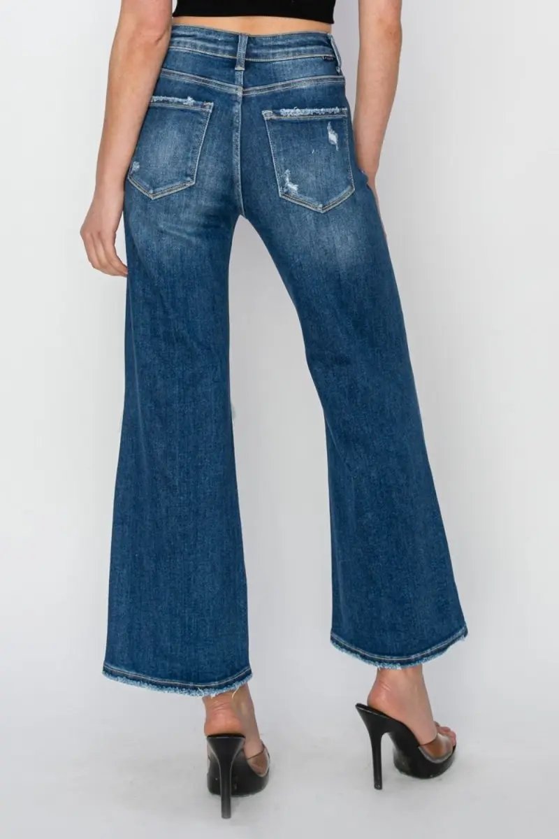 Risen Full Size High Rise Patch Detailed Wide Leg Crop Jeans - Love Salve
